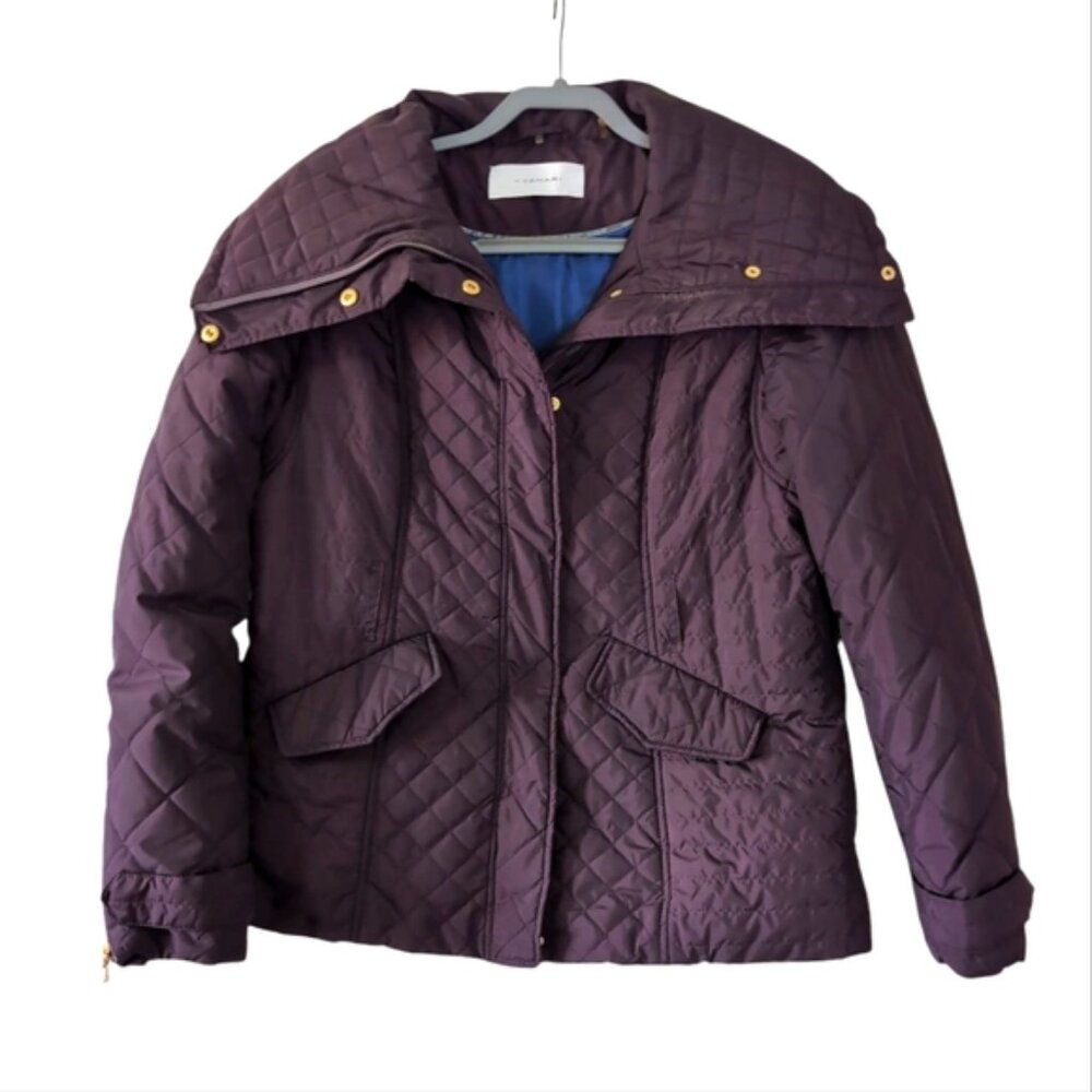 Elie Tahari Quilted Cabin Cozy Zip Button Spring Fall Utility Purple Jacket L